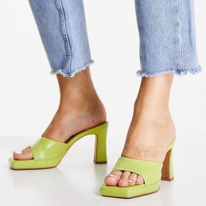 TOPSHOP 🍋‍🟩 Peeptoe MULE HEEL SANDALS IN LIME GREEN | SIZE 6.5